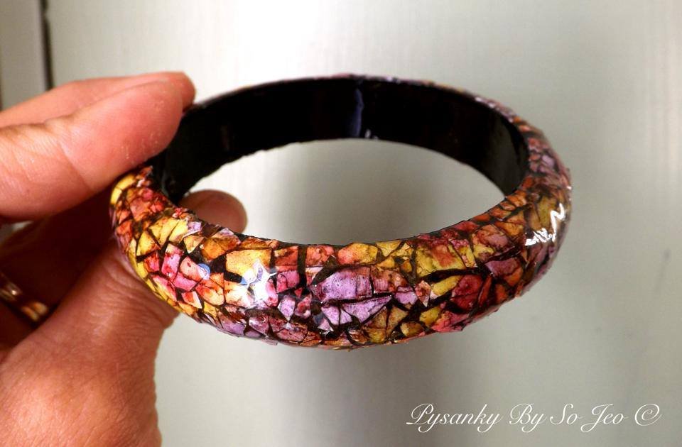 Pink, Green and Purple Bracelet Eggshell Mosaic Jewelry by So Jeo